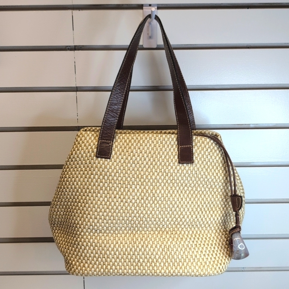 Vintage Carla Marchi Straw Bag with Leather Handles and Accents EUC